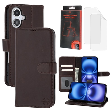 iPhone 16 MyTPhone CardMate Leren Portemonnee Hoesje - Donkerbruin