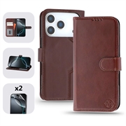 iPhone 17 Pro MyTPhone CardMate Leren Portemonnee Hoesje - Donkerbruin