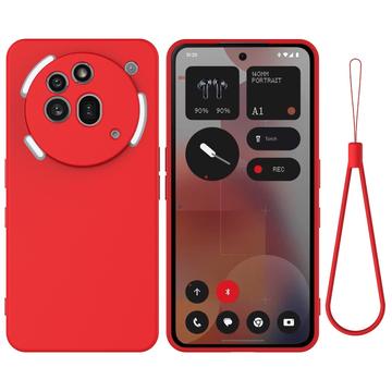 Nothing Phone (3a) Pro Vloeibare siliconen hoesje met polsbandje - Rood
