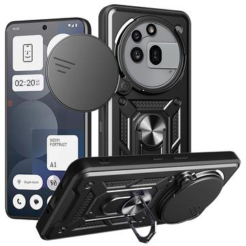 Nothing Phone (3a) Pro Roterende ring hybride hoesje met camera schild - Zwart