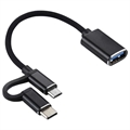 Nylon Gevlochten USB 3.0 naar USB-C / MicroUSB OTG Kabel Adapter - Zwart
