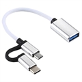Nylon Gevlochten USB 3.0 naar USB-C / MicroUSB OTG Kabel Adapter - Wit