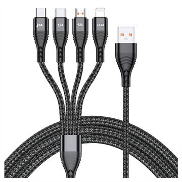 Nylon Gevlochten Universele 4-in-1 USB Kabel - 66W, 2m - Zwart