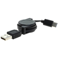 OTB USB-A 2.0 / USB-C Oprolbare Datakabel - 70cm - Zwart