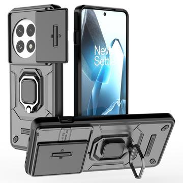 OnePlus 13 Roterende ring hybride hoesje met camera schild - Zwart