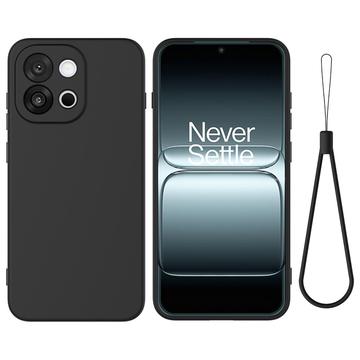 OnePlus 13T Vloeibare siliconen hoesje met polsbandje - Zwart