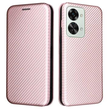 OnePlus Nord 2T Flip Cover - Koolstofvezel - Rosé goud