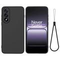 OnePlus Nord 5 Vloeibare siliconen hoesje met polsbandje - Zwart