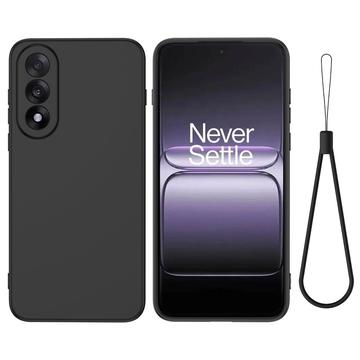 OnePlus Nord 5 Vloeibare siliconen hoesje met polsbandje - Zwart