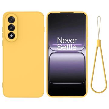 OnePlus Nord 5 Vloeibare siliconen hoesje met polsbandje - Geel