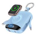 P007 Mini-powerbank 10000mAh met USB-C, Lightning-kabels en draadloos opladen voor Apple Watch - Blauw