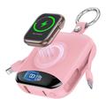 P007 Mini-powerbank 10000mAh met USB-C, Lightning-kabels en draadloos opladen voor Apple Watch - Roze