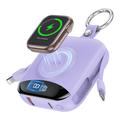 P007 Mini-powerbank 10000mAh met USB-C, Lightning-kabels en draadloos opladen voor Apple Watch - Paars