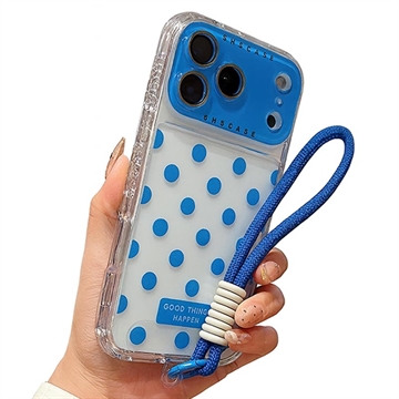 iPhone 17 Pro Max PC / TPU hoesje met lensfolie & riem - Polka Dot - Blauw