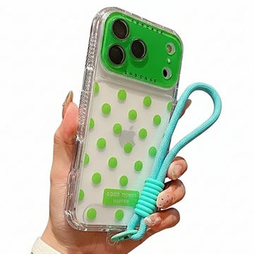 iPhone 17 Pro Max PC / TPU hoesje met lensfolie & riem - Polka Dot - Groen