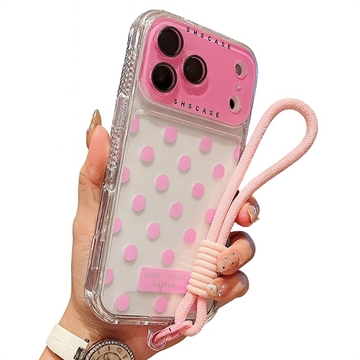 iPhone 17 Pro Max PC / TPU hoesje met lensfolie & riem - Polka Dot - Roze