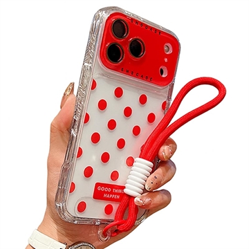 iPhone 17 Pro Max PC / TPU hoesje met lensfolie & riem - Polka Dot - Rood