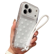 iPhone 17 Pro Max PC / TPU hoesje met lensfolie & riem - Polka Dot - Wit