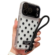 iPhone 17 Pro/18 Pro PC/TPU Hoesje met lensfolie en riem - Polka Dot - Zwart