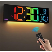 PH-01 16" digitale LED-wekker - RGB-display, dubbele wekfunctie, afstandsbediening - zwart