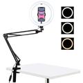 PULUZ 10.2" 26cm Ring Gebogen Licht + Desktop Arm Stand USB 3 Modes Dimbare Dual Kleurtemperatuur LED Vlogging Selfie Fotografie Videolampen met Telefoonklem