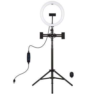 PULUZ PKT3066B 10.2" LED Selfie Ring Light mobiele telefoon klem statiefstandaard voor YouTube Blogger Video schieten