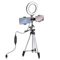 PULUZ Statiefbevestiging + Live Broadcast Dubbele Telefoonbeugel + 6.2" 16cm LED Ring Vlogging Video Light Kits
