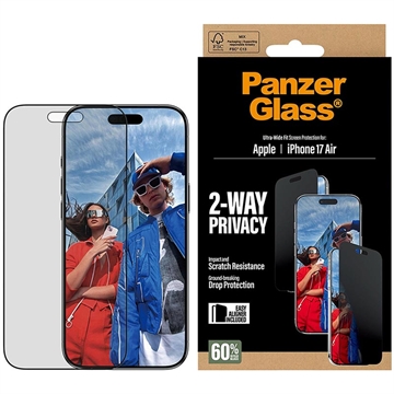iPhone Air PanzerGlass Ultra-Wide Fit EasyAligner 2-Way Privacy Screen Protector - 9H - Zwarte rand
