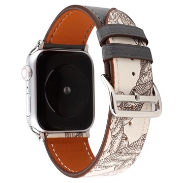 Apple Watch Series 9/8/SE (2022)/7/SE/6/5/4/3/2/1 Pattern Leder Bandje - 38mm, 40mm - Zwart