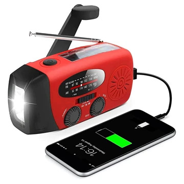 Draagbare Zonnecrank Radio met LED Zaklamp - Rood