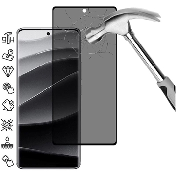 Xiaomi Redmi Note 14 Pro+ 5G/13 Pro+ Privacy Full Cover Glazen Screenprotector - Zwarte Rand