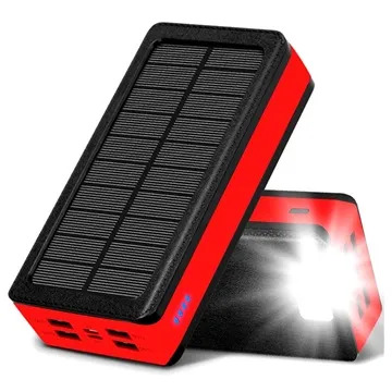 Psooo PS-400 Zonne Powerbank - 4xUSB-A, 30000mAh - Rood