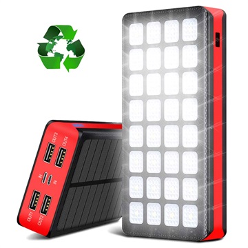 Psooo PS-900 Zonne Powerbank met LED-Licht - 30000mAh - Rood