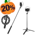 Q05s geïntegreerde 8" Ring Light 1680mm Bluetooth Selfie Stick met opvouwbaar statief voor live streaming video-opname