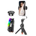 Q34 AI Anti-Shake Selfiestick met gimbalstabilisator en RGB-beautyverlichting - Zwart