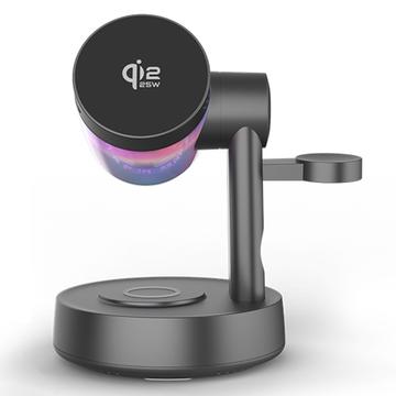 QI2.2 25W magnetisch draadloos oplaadstation met Bluetooth-luidspreker & RGB - Zwart