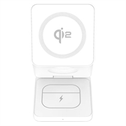 Qi2 15W 3-in-1 opvouwbare magnetische draadloze oplader - Wit