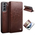 Qialino Classic Samsung Galaxy S21 5G Wallet Leren Hoesje - Bruin