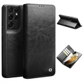 Qialino Classic Samsung Galaxy S21 Ultra 5G Wallet Leren Hoesje - Zwart