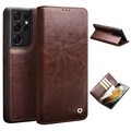 Qialino Classic Samsung Galaxy S21 Ultra 5G Wallet Leren Hoesje - Bruin