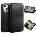 Qialino Classic iPhone 14 Wallet Leren Hoesje - Zwart