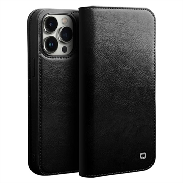 Qialino Classic iPhone 14 Plus Wallet Leren Hoesje - Zwart