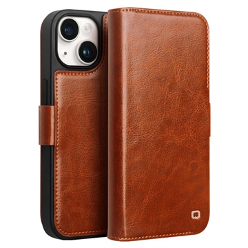 iPhone 15 Qialino Classic Wallet Leren Hoesje - Lichtbruin