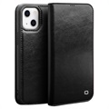 Qialino Classic iPhone 13 Mini Wallet Leren Hoesje - Zwart