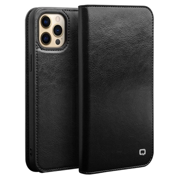 Qialino Classic iPhone 13 Pro Wallet Leren Hoesje - Zwart