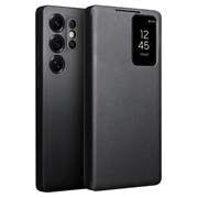 Samsung Galaxy S25 Ultra Qialino Smart View Leren Flip Hoesje - Zwart