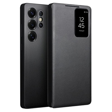 Samsung Galaxy S25 Ultra Qialino Smart View Leren Flip Hoesje - Zwart
