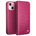 Qialino iPhone 14 Wallet Leren Hoesje - Krokodil - Hot Pink