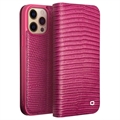 Qialino iPhone 14 Pro Wallet Leren Hoesje - Krokodil - Hot Pink
