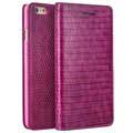 iPhone 6 / 6S Qialino Wallet Leren Hoesje - Krokodillenhuid - Hot Pink